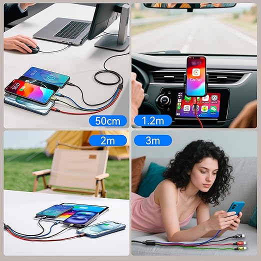 6 in 1 Multi Charging Cable, 2Pack 10Ft USBC Multi Chargers for All Devices Braided USB A/C to Lightning/Type C/Micro USB Ports Universal Charger Cord for iPhone Series/Samsung/Tablets/PS and More