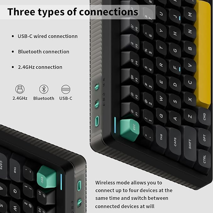 nuphy Halo96 V2 Wireless Keyboard,Gasket Structure,96% Hot Swappable Gaming Keyboard, 99 Kyes RGB Backlit Mechanical Keyboard, Support QMK/VIA,Bluetooth/USB-C/2.4GHz-Black,Lemon Switches (55gf)