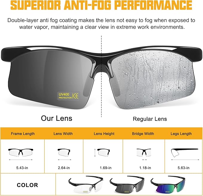 OXG 12 Pack Anti Fog Safety Glasses for Men, Impact Scratch Resistant Protective Eyewear ANSI Z87.1 Approved