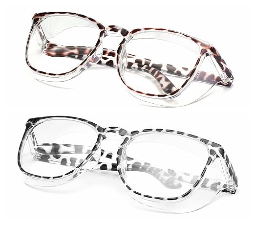 Alsenor Safety Glasses Anti Fog Goggles Protective Eyewear Blue Light Blocking Anti Dust UV Protection Glasses For Men Women (2 Pack(new-leopard+black-leopard))