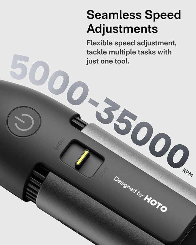 HOTO 12V Cordless Rotary Tool Kit Pro, Brushless Motor, 35000RPM Variable Speed, 3000mAh USB-C Rechargeable, LED Light, 37 Accessories, Ideal for Carving, Sanding, Polishing, Drilling, Cutting, DIY