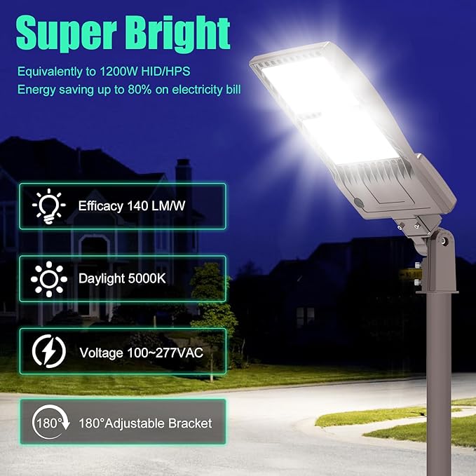 320W LED Parking Lot Light with Photocell - UL DLC Listed 44800LM IP65 5000K Slip Fit Mount Commercial Outdoor Area Street Pole Roadway Lighting 100-277VAC Input,LED Shoebox Light with Photocell