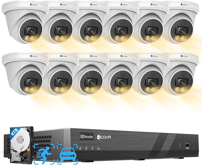4COVR 4K PoE Security Camera System 16 Channel, 2-Way Talk & Smart Full Color Night Vision, AI Smart Detection, 4TB NVR Surveillance for Business, 12X 8MP Commercial Dome IP Camera IP67, LY97KA8M1612