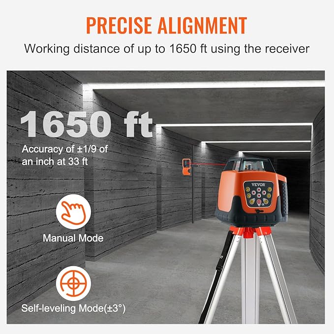 VEVOR Red Rotary Laser Level 1650ft,360 Degree Self Leveling Laser Level Kit,with Surveying Tripod&5m Staff,IP66 Waterproof Remote Control,5 Rotation Speeds&4 Angles Adjustment(Ship in Three Packages)