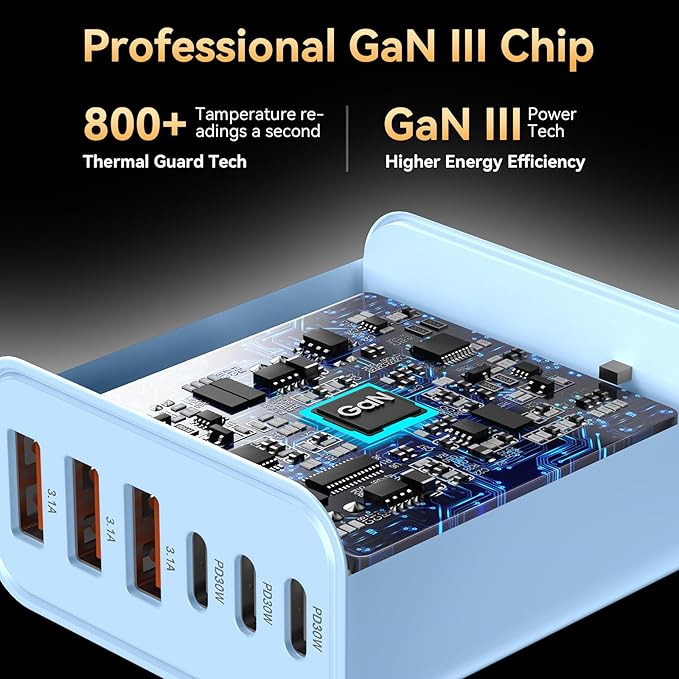 USB C Charger Block, 65W USBC Wall Charging Blocks 6-Port PD & QC Power Adapter Multiport Type C Fast Chargers Plug Cube Brick for iPhone 16/15/14/13/12/Pro Max,iPad Pro,Samsung Galaxy S25 Black