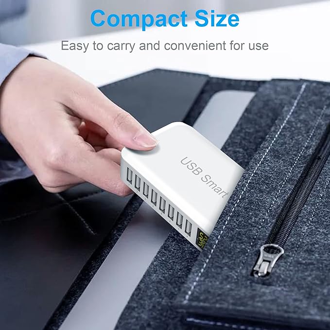 USB Charging Station, Ziwodiv 8-Port 60W/12A Charger Station, Multi Ports USB-A Charging Hub with LED Display, Compact Desktop Charger for Multiple Devices, iPhone iPad Samsung Android and Tablet