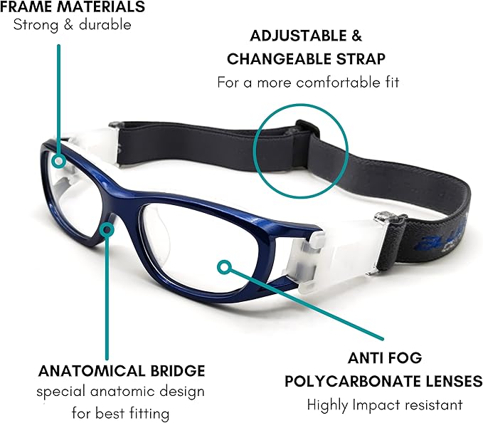 BLUE CUT Safety Basketball Goggles For Kids for Outdoor Sports Activities Anti Fog Replaceable to Prescription Lenses