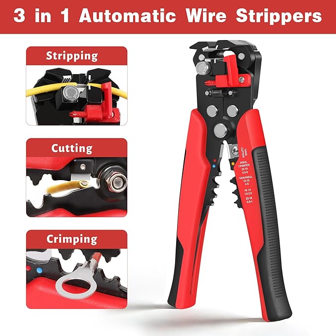 Kuject Wire Stripper and Crimping Tool Kit, AWG 24-10 Self-Adjusting Electrical Wire Stripping with AWG 22-10 Ratchet Wire Crimper for Heat Shrink Connectors