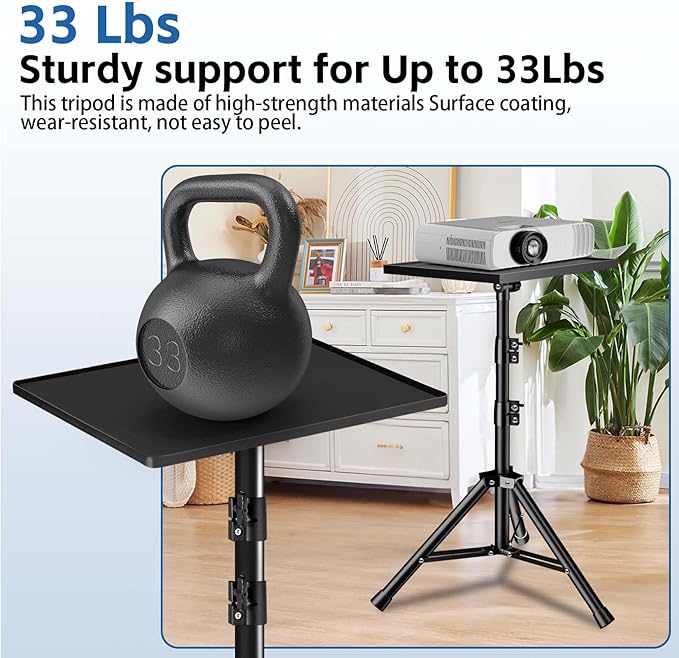 Projector Stand, 33LB Load Bearing & 22-55" Height Adjustable, for Projector/Laptop/DJ Gear, Outdoor/Office/Studio - Stable Base (Black)