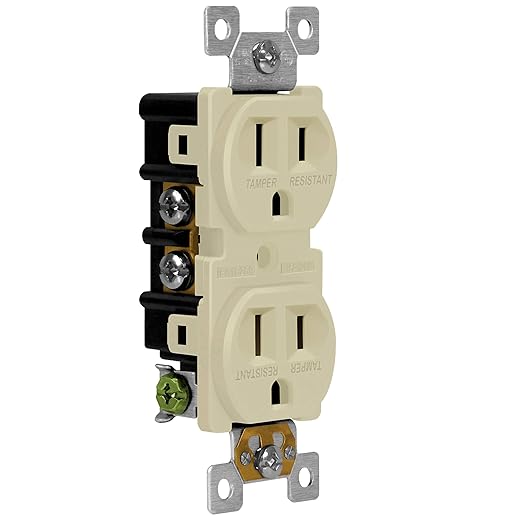 ENERLITES Duplex Receptacle Outlet, Tamper-Resistant, Residential Grade, 3-Wire, Self-Grounding, 2-Pole,15A 125V, UL Listed, 61580-TR-I-10PCS, 4.06" L x 1.31" W, Ivory (10 Pack)