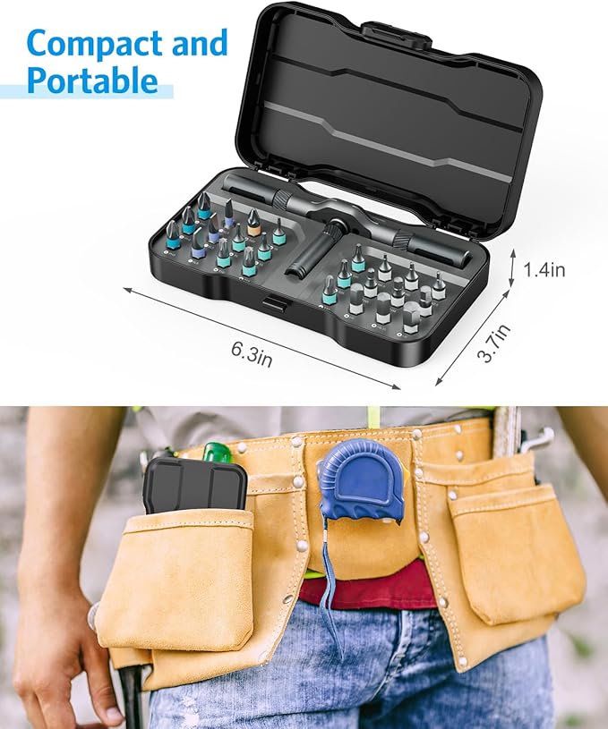 24 in 1 Magnetic Screwdriver Set, AMIR Ratchet Screwdriver Kit Precision Repair Tool with DIY Detachable Ratchet Handle, Multi Bit Small Screw Driver Set for Furniture Computer