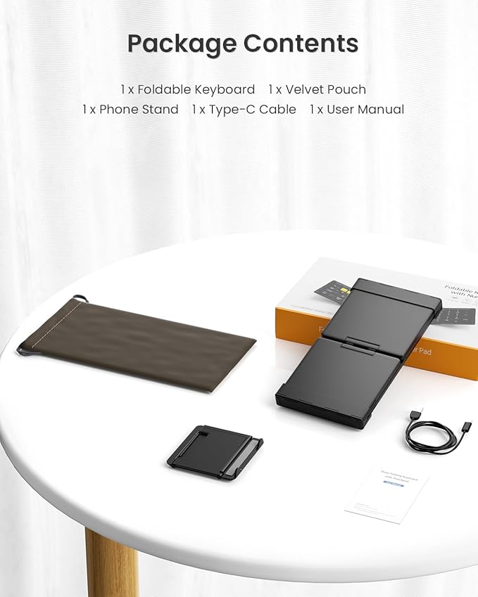 Foldable Bluetooth Keyboard, Folding Portable Wireless Keyboard with Numeric Keypad, Pocket Travel Keyyboard for MacOS Android Windows iOS, Sync Up to 3 Devices (BT5.1 x 3)