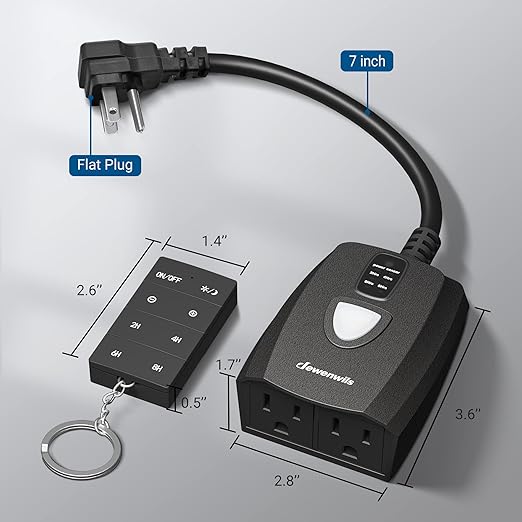 DEWENWILS Dusk to Dawn Dimmer, Outdoor Dimmer for String Light with Remote Dimmer Switch, 100 FT Wireless Remote Control Dimming Timer for Led Light or Lamp Patio Lights, FCC Certified