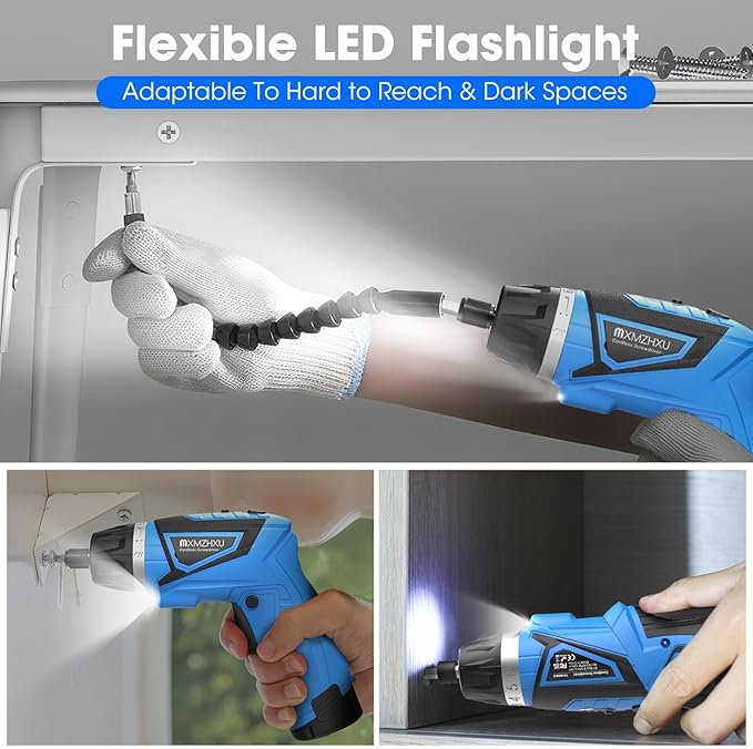 Cordless Screwdriver,8V Electric Screwdriver with 2X 2000mAh Battery,6+1Torque, 10N·m Max Rechargable Power Screwdriver 47pcs Bits, LED Light,Flexible Shaft