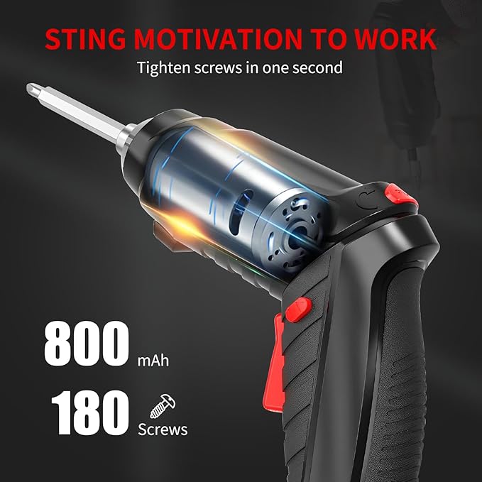 Cordless Electric Screwdriver, 4.2V Rechargeable with 47-Piece Bit Set, 3.5Nm Power, 2-Position Handle, LED Light