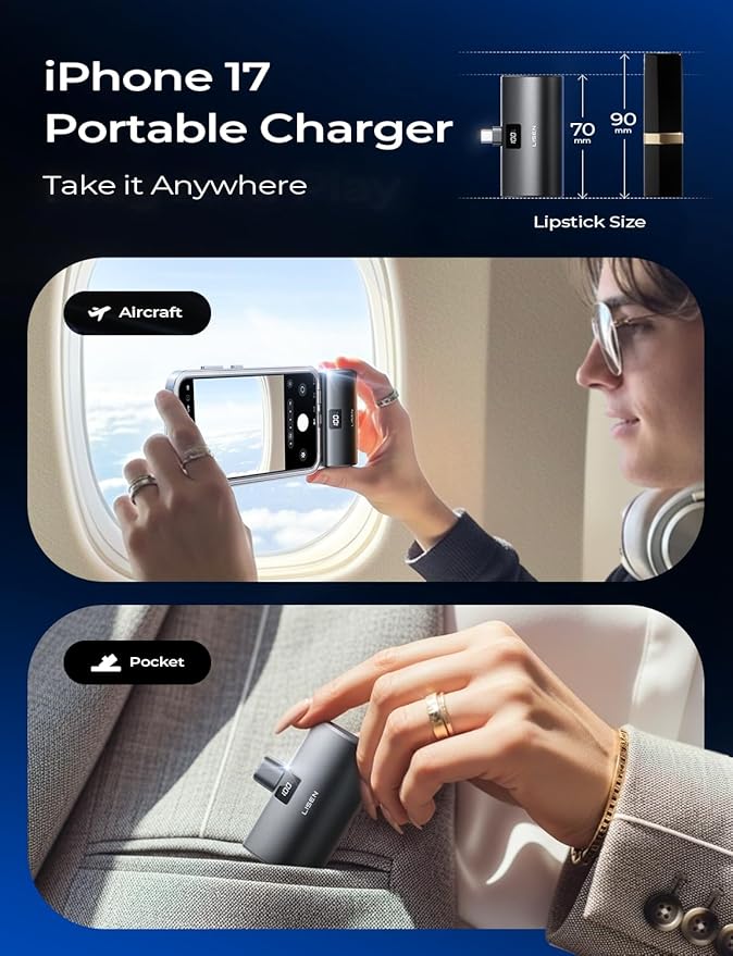 LISEN Mini Portable Charger 7000mAh Power Bank for iPhone 17 Pro Max Air 16 15, 22.5W PD Fast Charging Power Bank, Small Portable Charger USB C Samsung Google Pixel 9 iPad Pro/Air AirPods, Dark Grey