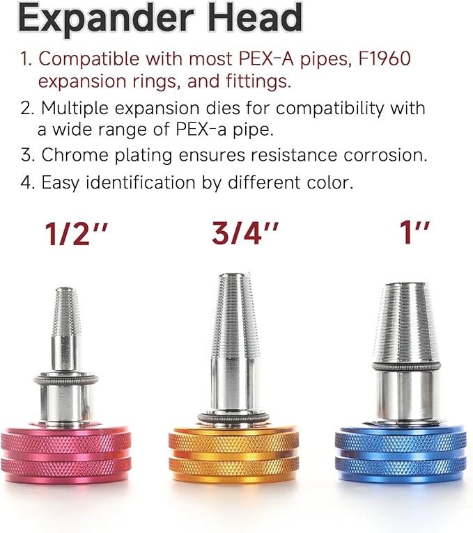 Pipe Expander for PEX Pipe, ASTM F1960 Compliant - Featuring 1/2”, 3/4”, 1” Expander Heads and Cutting Plier ProPEX Expansion Tool Kit