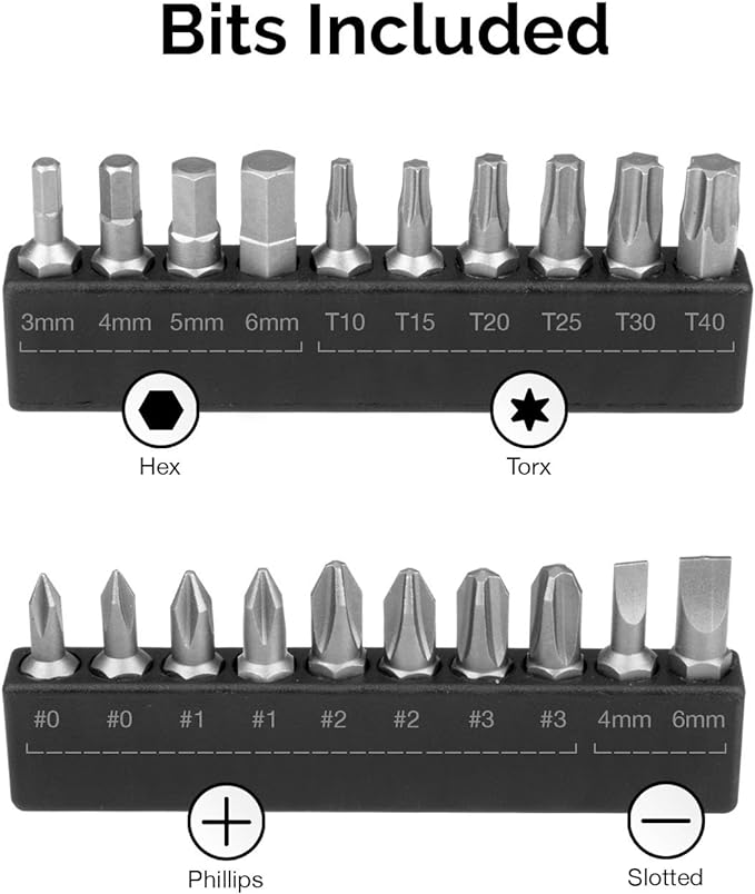 NEIKO 10573B 1/4” Torque Screwdriver Set, 20 Hex Bits, 10 to 50 In-Lbs, Long Shank Screwdriver Torque Wrench, Adjustable Inch-Pound Torque Screwdriver for HVAC and Gunsmiths