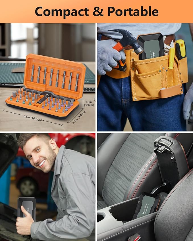 AMIR 42 in 1 Ratchet Screwdriver Kit with 40 PCS Magnetic Bits, Repair Screwdriver Set with Rotatable Ratchet Handle, Versatile Ratchet Handle Screwdriver Set with Carry Case