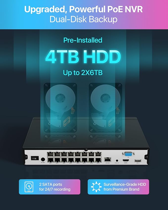 ZOSI 32CH 4K PoE Security Camera System with Person/Vehicle Detection,12x 8MP Indoor Outdoor Dome Cameras,2 Way Audio,Color Night Vision,16Port 32Channel NVR with 4TB HDD for 24/7 Business Recording