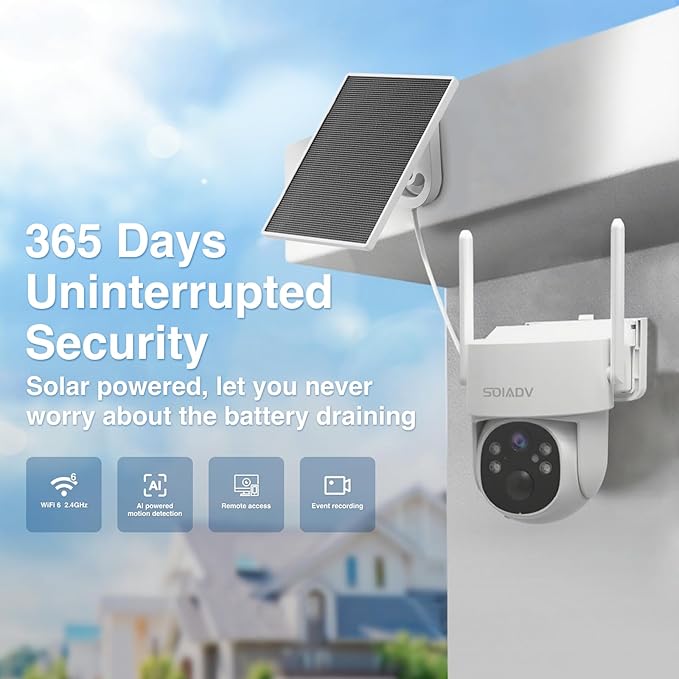 Solar Security Cameras Wireless Outdoor, 2K Solar/Battery Powered WiFi Security Camera, Pan/Tilt 360° View, AI Motion Detection for Home Security, 2-Way Audio, Siren, IP65, SD/Cloud Storage