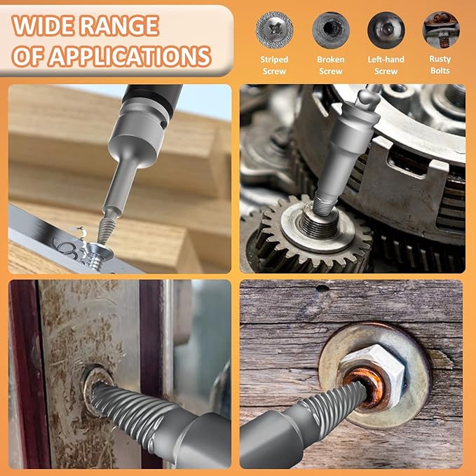 XEWEA 11PCS 3/8" Inch Drive Screw Extractor Set with Adapters, Upgrade Multi-Spline Easy Out Stripped Screw Remover Kit, 2-in-1 EZ Out Tool for Removing Rusted, Frozen or Broken Studs, Bolts, Screws