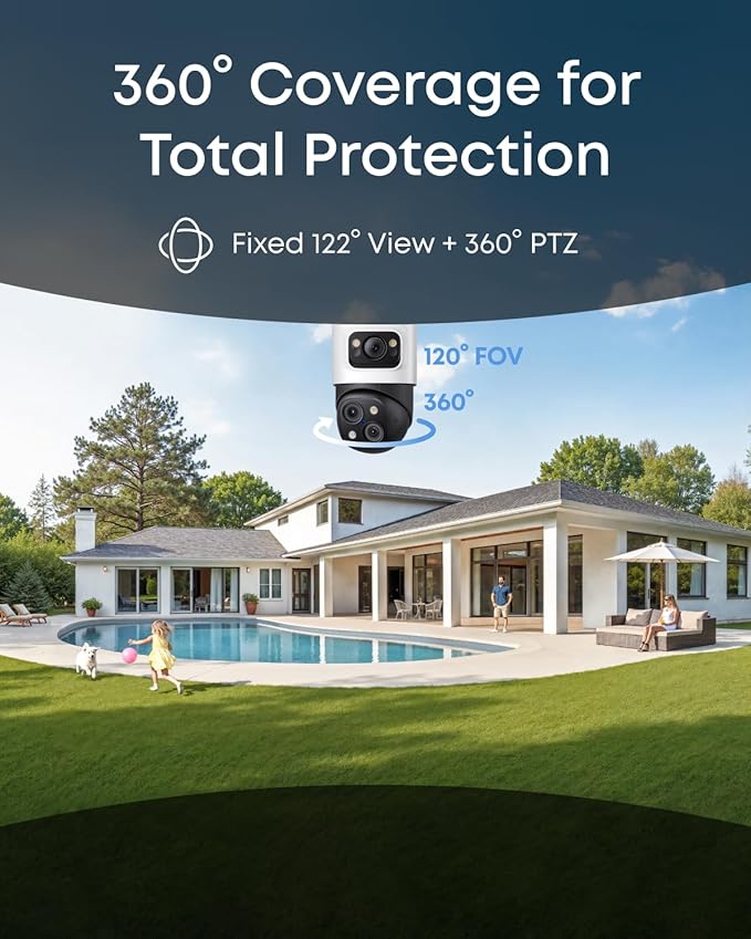 eufy PoE Bullet-PTZ Cam S4, NVR Add On Cam, 24/7 Recording, 4K UHD Triple Lens, 122° FOV, 360° Pan and Tilt, 8× Hybrid Zoom, AI Tracking, Red and Blue Light, Color Night Vision, PoE Plug and Play