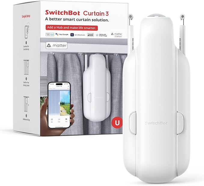 SwitchBot Automatic Curtain Opener - Bluetooth Remote Control Smart Curtain with App, Upgraded High-Performance Motor, Add SwitchBot Hub to Work with Alexa, Google Home, HomeKit