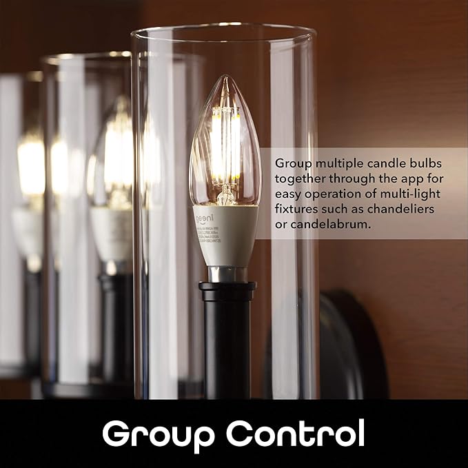 Geeni LUX Edison B11 Filament WiFi LED Smart Bulb, B11 Candelabra, 4W, E12 Base, Dimmable, White Light, Compatible with Amazon Alexa & Google Home - No Hub Required- 4 Pack