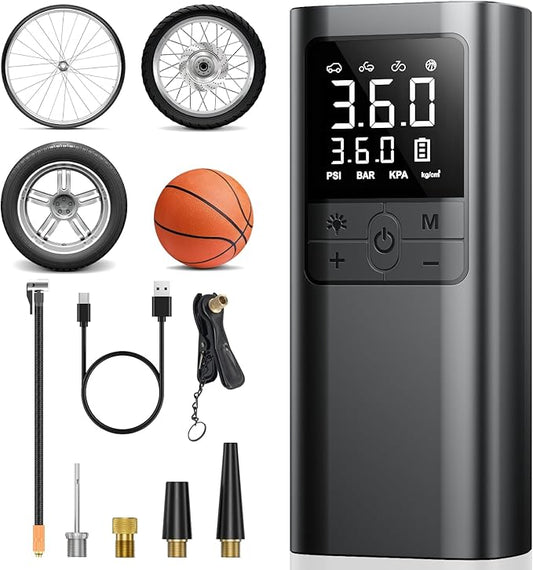 150PSI Cordless Tire Inflator Pump: Portable Air Compressor w/Digital Gauge, Auto Stop, Presets for Car, Bike, Ball, Mattress - Fast Inflation, LED Light
