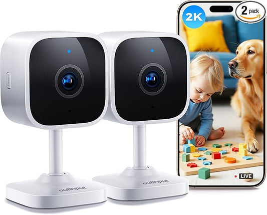 Outinput Indoor Security Camera 2K WiFi Camera丨Home Security, Baby Monitor, Pet Camera丨App Control, Instant Alert, Motion Detect, Night Vision, Cloud&Local Storage, Share to Family, 2-Pack