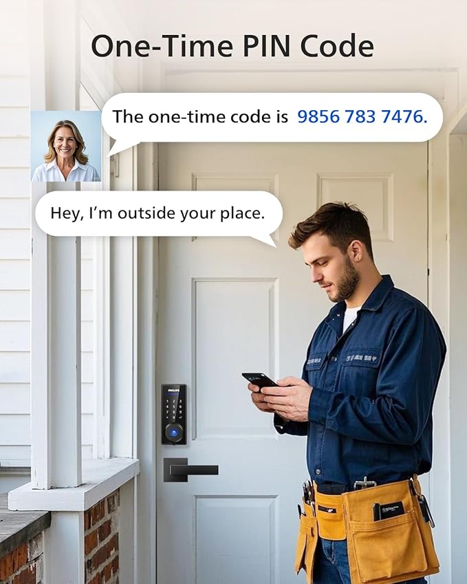 Philips Front Door Lock Set, Electronic Fingerprint Lock with 2 Lever Handles, Keyless Entry Door Lock with Handles, Auto Locking, Fingerprint Unlock, Touchscreen Keypad with Key