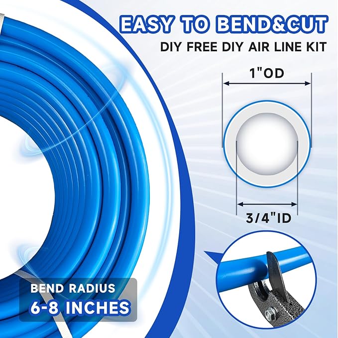 Compressed Air Line Kit, 3/4" x 120’&200‘&300‘ HDPE-Aluminum-HDPE Piping, Air Line Hose, Air Hose Kit with Air Compressor Accessories and Airline Tubing