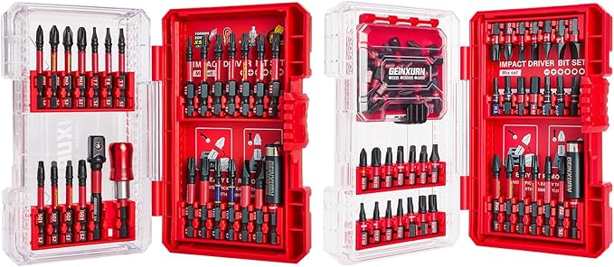 92Pieces Impact Screwdriver Bits Set, Magnetic S2 Steel 1”/2” Phillips/Square/Torx/Slotted/Hex/Pozi Bits Tips and Impact Bit Holder with Red Storage Box Case