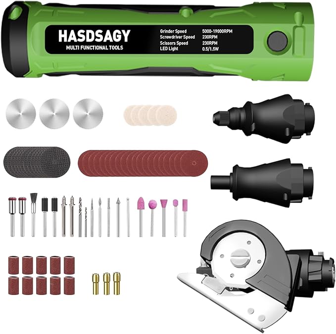 Cordless Electric Scissors, 4 in 1 Multifunctional Three floors Cardboard Box Cutter Screwdriver Set Cordless Rotary Tool Kit & LED Light for Cutting Fabric Engraving, Sanding, Polishing