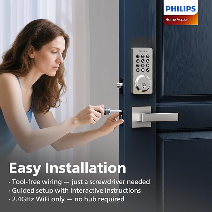 Philips WiFi Smart Lock, Smart Locks for Front Door, Keyless Entry Door Lock, Smart Lock Keypad Deadbolt, Buit-in WiFi, APP Remote Access, Auto Locking, Work with Alexa & Google Assistant
