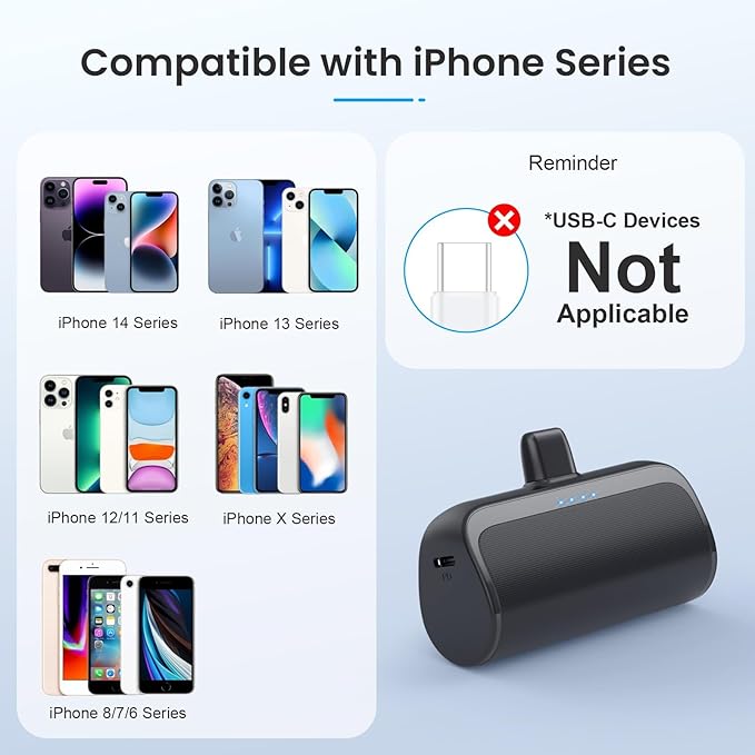 [2 Pack]Mini Portable Charger for iPhone,5200mAh Ultra-Compact Fast Charging Power Bank Cordless Cute Small Battery Pack Compatible with iPhone 14/14 Pro Max/13/13 Pro/12/11/XR/8/7/6(Black+Black)