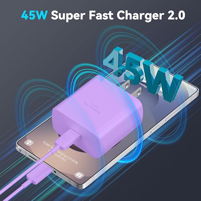 45W Super Fast Charger Type C, USB C Fast Charging Cord 6.6ft Cable Android Phone Charger Block for Samsung Galaxy S24 Ultra/S24/S24+/S23 Ultra/S23/S23+/S22/S21/S20/Note 10/20,deep Purple+Blue
