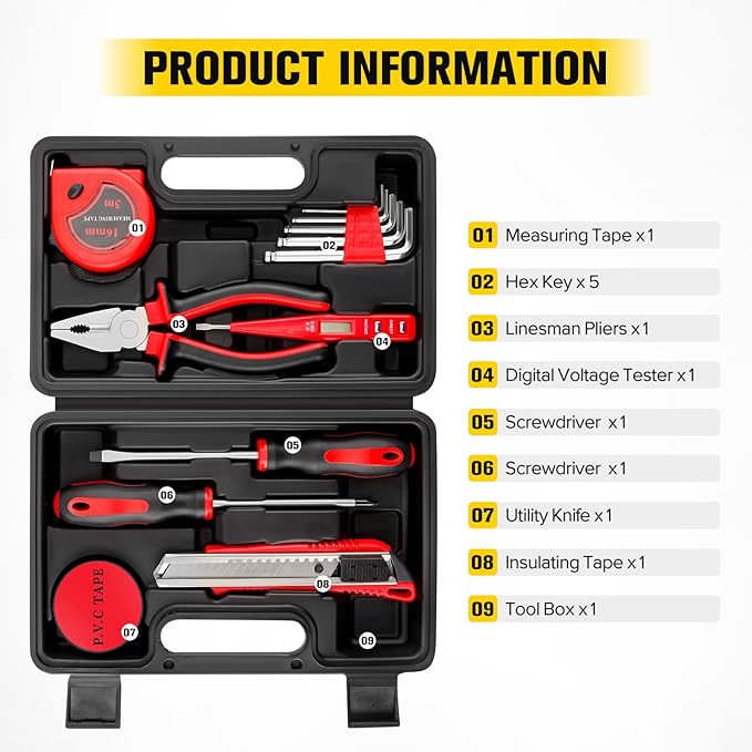 13 Piece Tool Kit, Small Hand Tools for Men Women, Mini Tool Set for Home with Plastic Tool box for Household, Repair, All Purpose