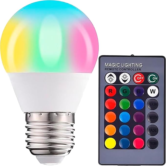 Low Voltage AC DC 12V Color Changing LED Light Bulb, 16 Colors, 3W, Remote Control, E26 Base for Content Creation, Landscape Accent Lighting and Photography 12 Volt