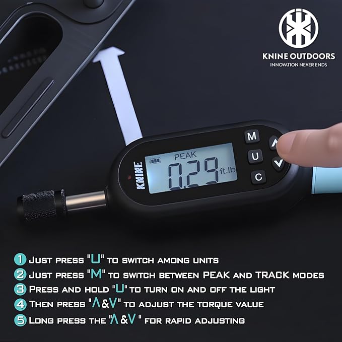 KNINE OUTDOORS 1/4 inch Digital Torque Screwdriver Wrench Driver Set, Inch Pounds lbs for Maintenance, 10-100 in-lb (1.2–12 Nm), Hex Bits, For Tools, Bike Repairing and Mounting