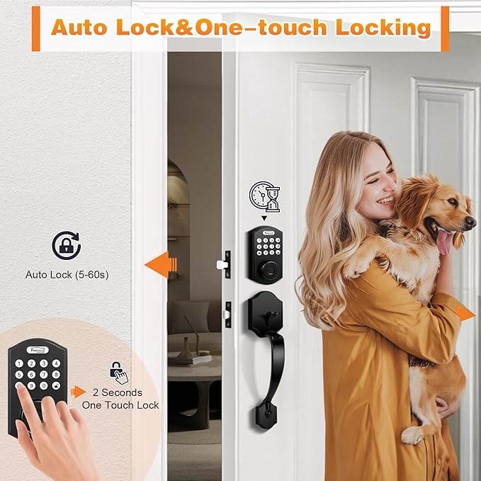 Probrico Smart Keyless Entry Door Lock Smart Locks for Front Door, Keypad Door Lock with Handle Fingerprint Deadbolt with Handle