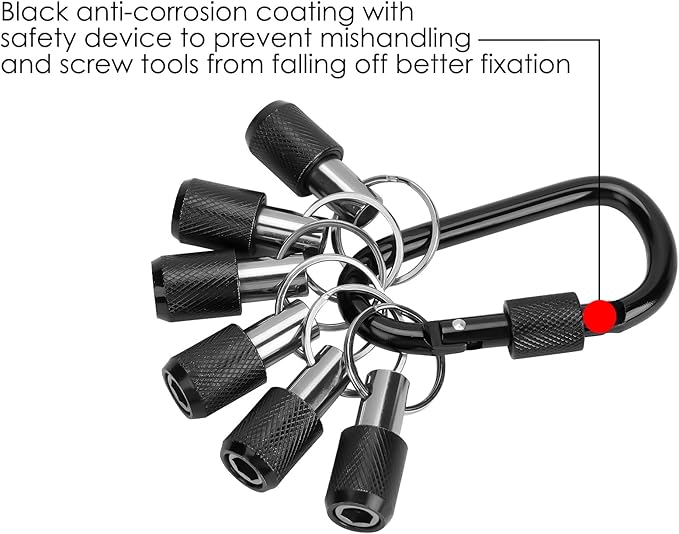 LUEXBOX 1/4 Inch Bit Holder Keychain, Hex Screwdriver Bits Holder Extension Bar, Quick Change Screw Bit Holder for Most Electric, Hand-held Screwdrivers and Drill Bits (B: Black 6pack)