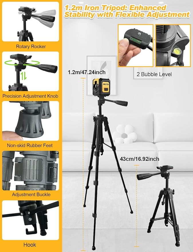 Laser Level Self-Leveling Green Beam Horizontal and Vertical Cross-Line Laser for Home Decoration Carrying Pouch, Battery Included (NK01G With 47 inch Tripod)