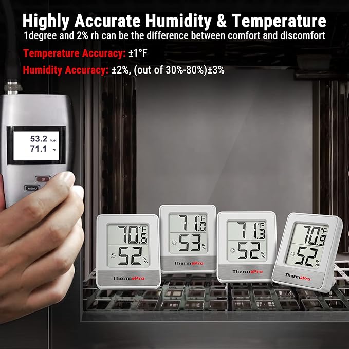 ThermoPro TP49 4 Pieces Digital Hygrometer Indoor Thermometer Humidity Meter Mini Hygrometer Thermometer with Temperature and Humidity Monitor Room Thermometer