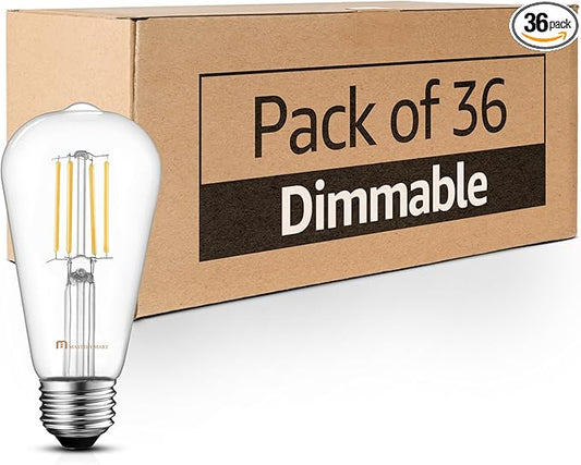 Mastery Mart 36 Pack Vintage LED Light Bulb 5000K Daylight White, Dimmable, 5.5W (60 Watt Equivalent), ST21/ ST64 Clear Glass Antique Edison Style, 500LM E26 Decorative Filament Bulb