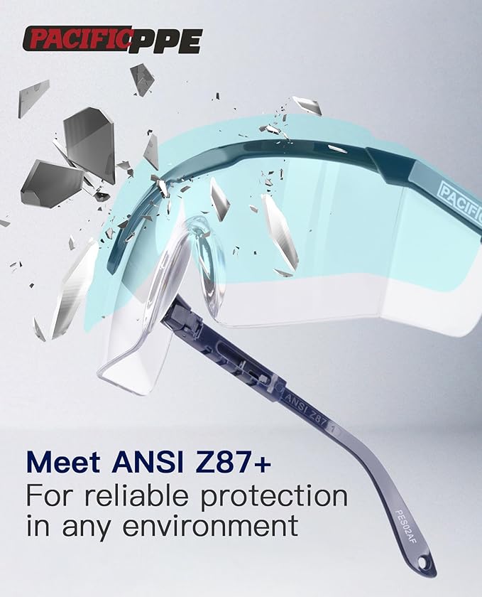 PACIFIC PPE 3 Pack Anti-Fog Safety Glasses with Ajustable Temples, Safety Glasses for Men and Women, ANSI Z87.1, Side Protection, High Transmission Protective Eyewear, Lightweight