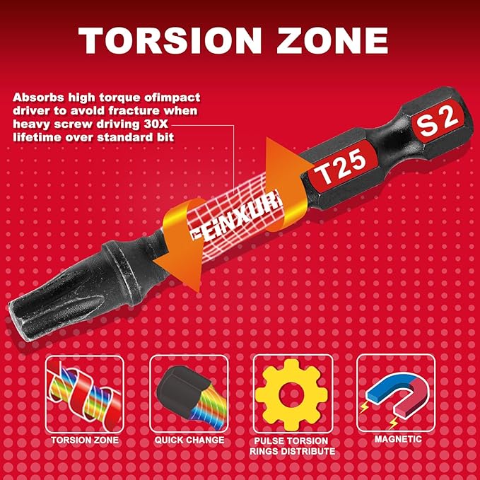 30 Pieces 2 In. T25 Impact Tough Magnetic Screwdriver Bit Set, #25 Torx Head Power Bits, S2 Alloy Steel Star Bits with 1 Pc Impact Bit Holder and Storage M-Box