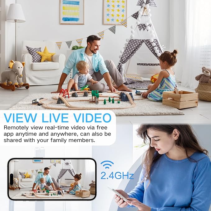 WiFi Indoor Security Camera with Clock Wireless 1080P HD Nanny Cam with Night Vision, Motion Detection Surveillance Cameras for Home, Pets, Office