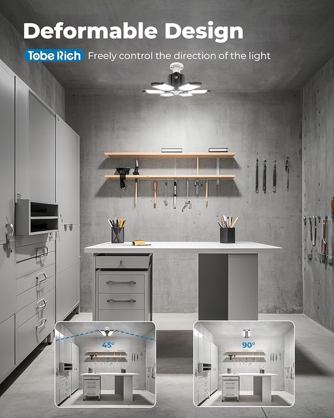 4 Pack Motion Sensor Garage Lights, 20000LM Motion Sensor Shop Light with 3 Switch Modes, 6500K Indoor Motion Activated Shop Lights for Garage, Workshop, Utility Room